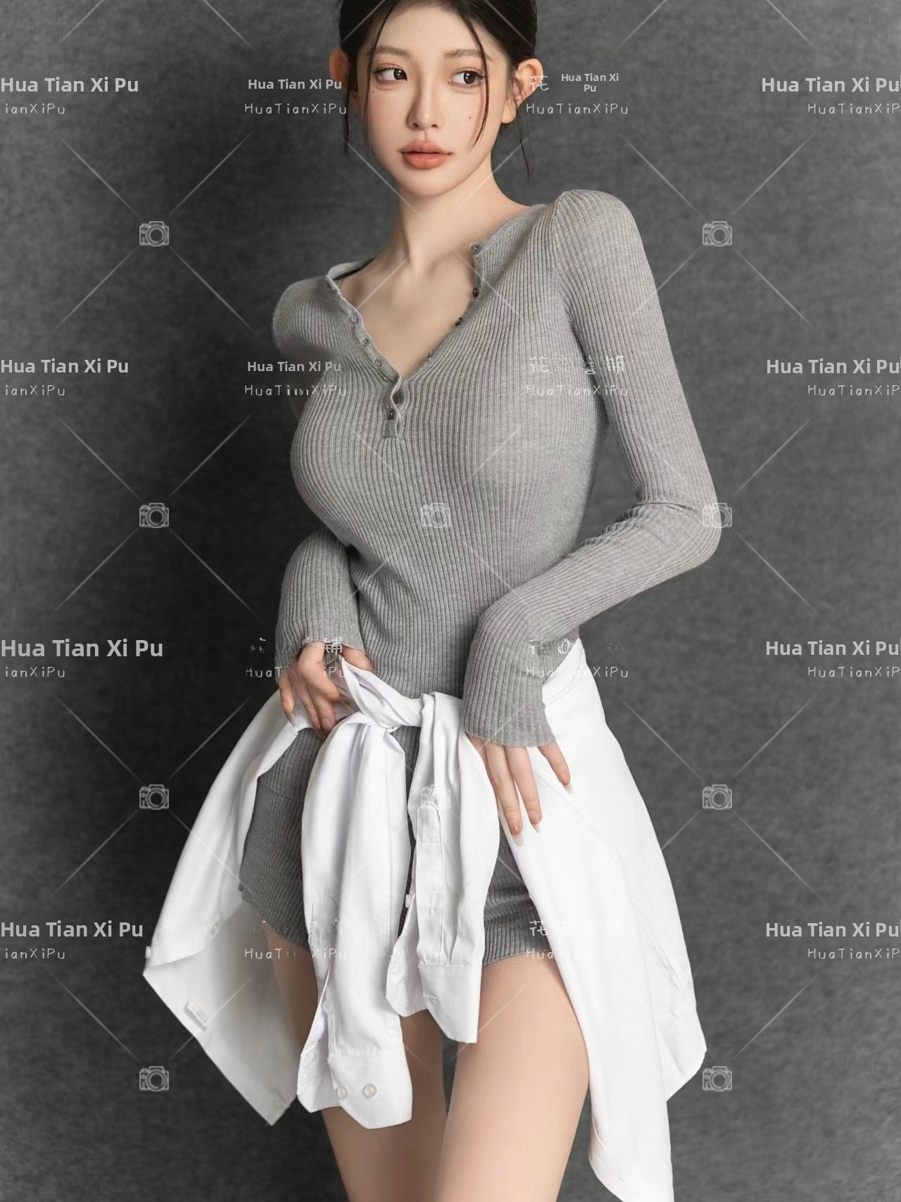 Photography Studio - سترة رمادية مطبوعة بالصور الفنية على